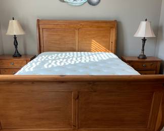 Bedroom Suite: Queen Sleigh Bed, Dresser and 2 Nightstands, Table Lamps pr., Art. Mattress/BS