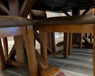 Raymour & Flanigan Soleste Trestle Table w 6 Dining Chairs