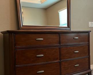 Master Bedroom Suite: King Bedframe, Dresser w Mirror and 2 Nightstands, Mattress/BS, Table Lamps pr