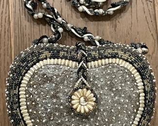 Vintage Mary Frances "Pure Love" Heart-Shaped Beaded Clutch