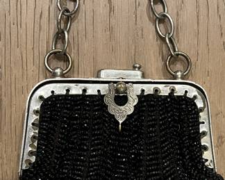 Vintage Edwardian Style Knitted Beaded Bag w Silver Frame