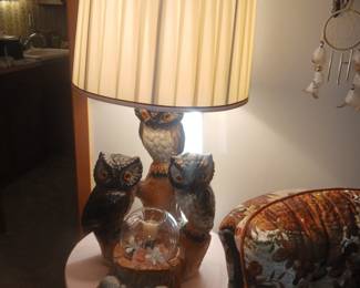 Pair of vintage owl chalkware lamps!