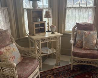 Antique wicker furniture set of two chairs and table