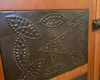 12 tin pie safe with tiger maple and cherry wood.