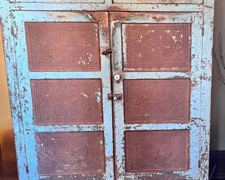 Amazing 12 Tin Pie Safe in blue paint!