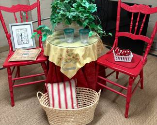 Set of 4 old chairs painted red. 