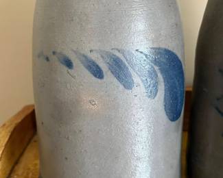 Stoneware Striper Jar with Feather Design