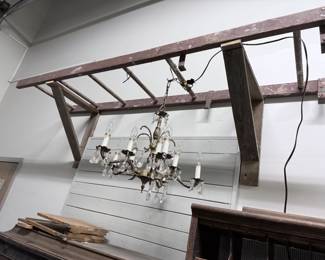 Vintage Ladder Display, Vintage Chandeliers, and Photo Backdrop