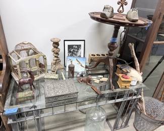 Vintage Table, Boxes, Vintage Bird Cages, and Small Vintage Items