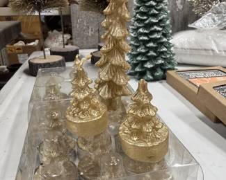 Winter Candles and Candle Set, with Winter Trees and Faux Snow in Background