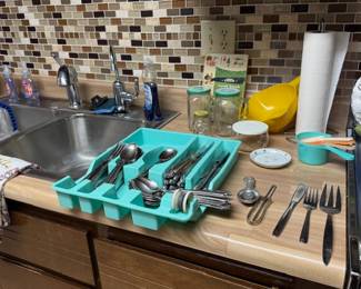 flatware, glass jars