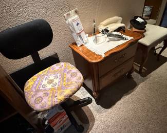 office chair, small end table, small stool