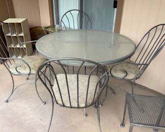 Glass top metal table and chairs, small metal table