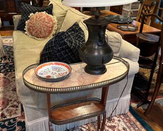 Antique French Kidney Shaped Table with Marble Top and Gallery