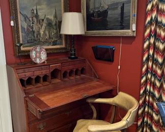 Antique Chippendale Cherry Desk with Drop Front and String Inlay