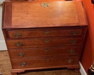 Antique Chippendale Cherry Desk with Drop Front and String Inlay