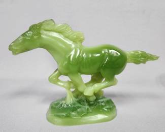 Jade-Green Colored Resin Galloping Horse Figurine