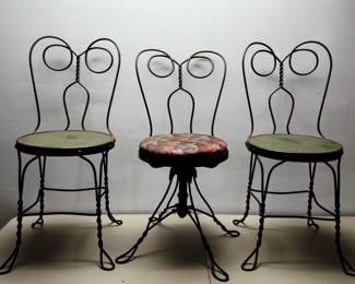 Three Antique Ice Cream Parlor Seating