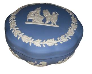 Vintage Wedgwood England Blue Jasperware Trinket Box