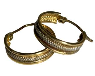 10KT Gold Jewelry: Hoop Earrings Hinged Earwire Textured 1.3g