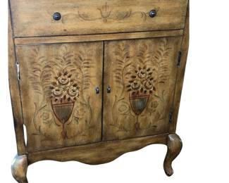 38" French Provincial Hand Painted Footed Cabinet 2 Door 1 Drawer Entry Side