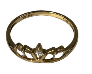 14KT Gold Jewelry: Princess Tiara Ring Sz 7 Diamond or Clear Stones 1.8g