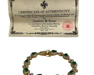 Camrose & Kross JBK Jackie O Costume Jewelry Emerald Bracelet Green Stones Gold Tone