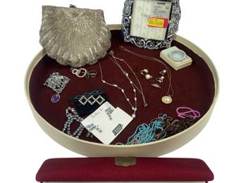 Vintage Costume Jewelry Cocktail Beaded Handbag Blue Rhinestone Earrings Bracelet Necklaces