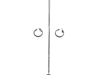 Sterling Silver 925 Modern Christian Cross Necklace +Hoop Earrings 4.8g