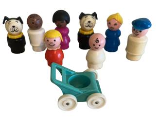 Vintage Fisher Price Little People Figures Dogs Girl Baby Stroller AA Figures
