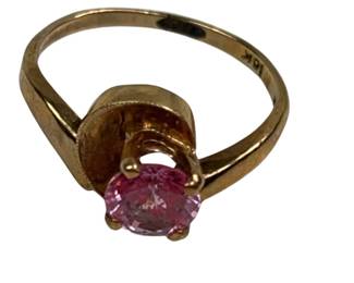 10KT Gold Jewelry: Estate Ring Pink Stone Swirl Flower 2.1g