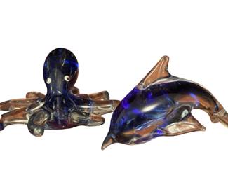 Art Glass Blown Octopus Dolphin Animals Coastal Decor