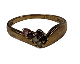 10KT Gold Estate Ring Jewelry Gem Stones Red Pink Clear 2.4g Sz 7 7.5