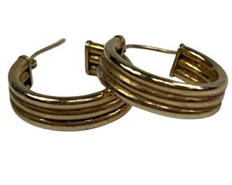 14KT Gold Jewelry: Earrings Hoops Triple Tube Hinged Earwire 1.9g