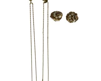 Vintage Costume Jewelry Crown Trifari Earrings Clip On + 2 Necklaces