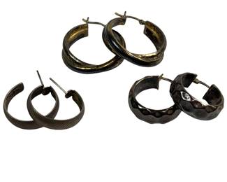 Sterling Silver Jewelry 3 Pairs Hoop Earrings Patina 925 11.7g