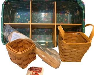 Longaberger Baskets Large Divided +Pampered Chef New Bamboo Utensils