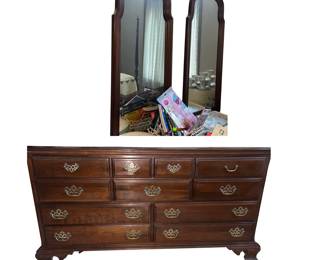 Chippendale Style Low Boy Dresser 11 Drawer + Mirrors