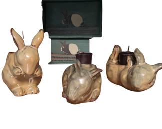 Partylite Bunny Rabbit Votive Holders + Box Easter
