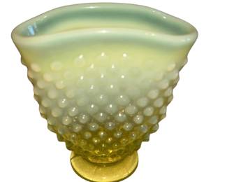 Fenton Yellow Topaz Hobnail Crimped Fan Vase Uranium Glass