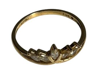 14KT Gold Jewelry: Princess Tiara Ring Sz 7 Diamond or Clear Stones 2.1g
