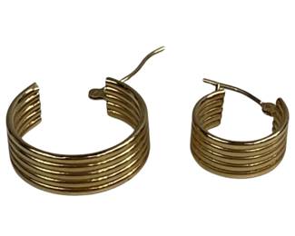 14KT Gold Jewelry Asymmetrical Hoop Earrings 5 Tubes Hinged Earwire 1.8g