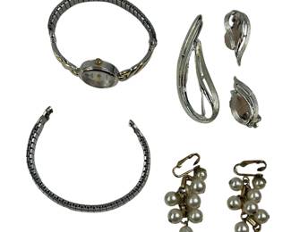 Vintage Costume Jewelry Sarah Coventry Brooch Earring Set Wristwatch Dangle Earrings