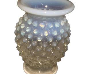 Fenton Moonstone Opalescent Hobnail Vase Ruffled Edge