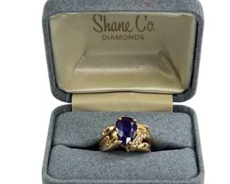 14KT Gold Jewelry Estate Ring RY Pear Cut Purple Amethyst Ring Diamond Accents 7/7.5 6.1g