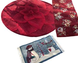 Rugs for Household: Round Red Dining/Living Room, Snowman Welcome Mat, Flower Hallway Runner