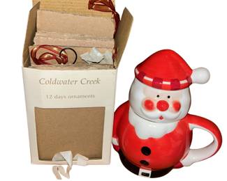Pier 1 Santa Tea for 1 Infuser + 12 Days Christmas Ornaments