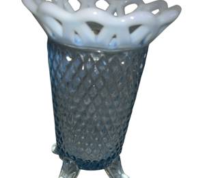 Fenton Moonstone Opalescent Hobnail Vase Ruffled Edge