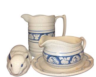 Potting Shed Dedham Rabbit Stoneware Pitcher Gravy on Plate Figure