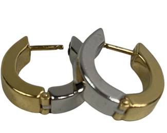 14KT Gold Jewelry: Pierced Earrings Yellow & White Hinged Hoops 2.8g